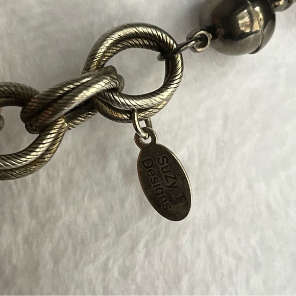 ❌SOLD❌ Vintage SuZy T Designs Banded Agate Choker with Magnet Closure Silver - Picture 6 of 9